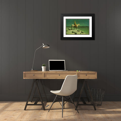 The Night Herder Black Modern Wood Framed Art Print with Double Matting by Remington, Frederic