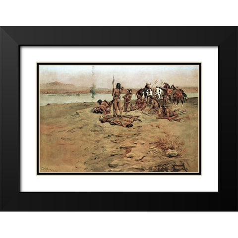 The Signal Fire Black Modern Wood Framed Art Print with Double Matting by Russell, Charles Marion