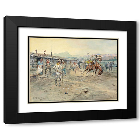 The Tenderfoot-1900 Black Modern Wood Framed Art Print with Double Matting by Russell, Charles Marion