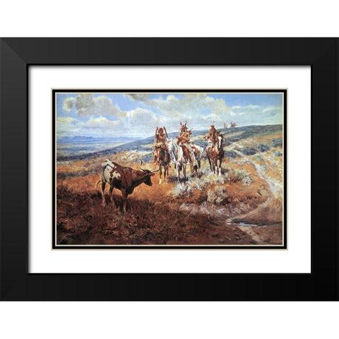 White Mans Buffalo Black Modern Wood Framed Art Print with Double Matting by Russell, Charles Marion
