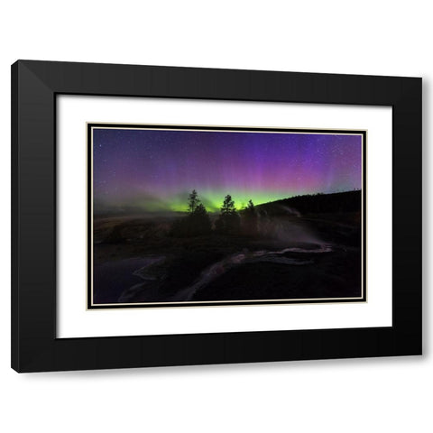 Aurora borealis II, Upper Geyser Basin, Yellowstone National Park Black Modern Wood Framed Art Print with Double Matting by The Yellowstone Collection