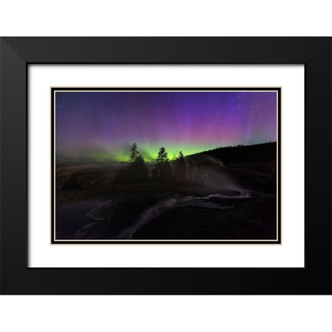 Aurora borealis II, Upper Geyser Basin, Yellowstone National Park Black Modern Wood Framed Art Print with Double Matting by The Yellowstone Collection