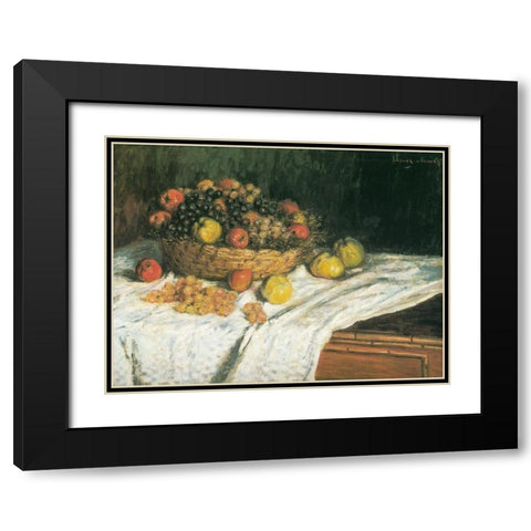 Apples and Grapes 1879 Black Modern Wood Framed Art Print with Double Matting by Monet, Claude