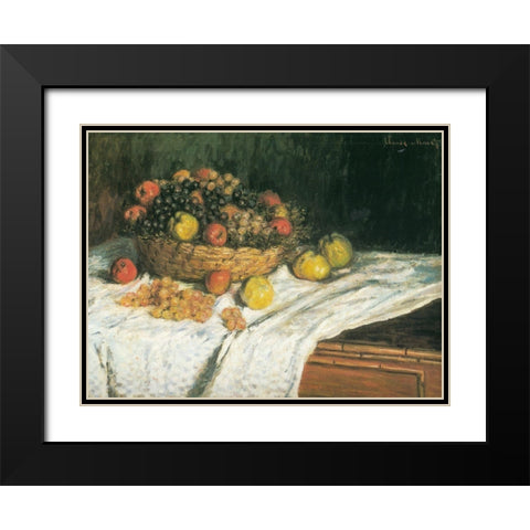 Apples and Grapes 1879 Black Modern Wood Framed Art Print with Double Matting by Monet, Claude