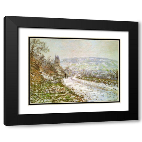 Approach to Vetheuil in Winter 1878 Black Modern Wood Framed Art Print with Double Matting by Monet, Claude