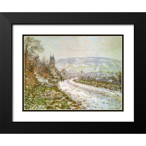 Approach to Vetheuil in Winter 1878 Black Modern Wood Framed Art Print with Double Matting by Monet, Claude
