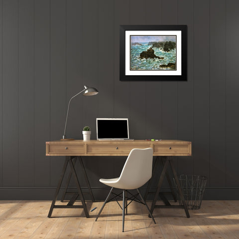 Belle Ile-rain effect 1886 Black Modern Wood Framed Art Print with Double Matting by Monet, Claude