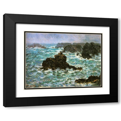 Belle Ile-rain effect 1886 Black Modern Wood Framed Art Print with Double Matting by Monet, Claude