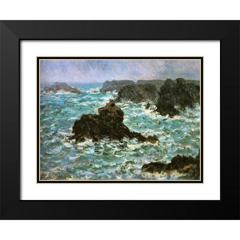 Belle Ile-rain effect 1886 Black Modern Wood Framed Art Print with Double Matting by Monet, Claude