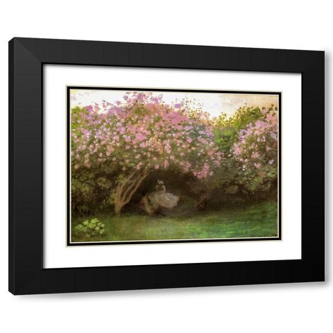 Beneath the Lilacs 1872 Black Modern Wood Framed Art Print with Double Matting by Monet, Claude