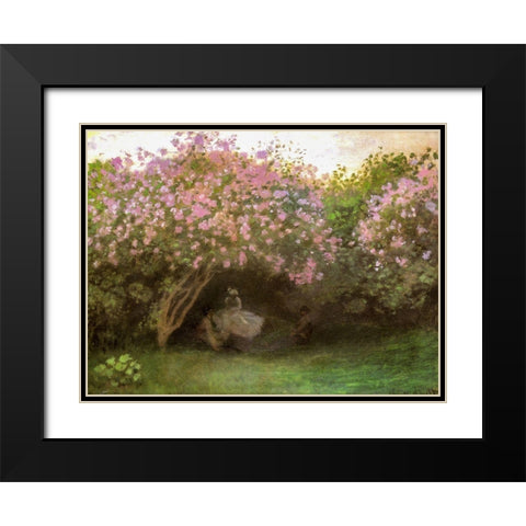 Beneath the Lilacs 1872 Black Modern Wood Framed Art Print with Double Matting by Monet, Claude