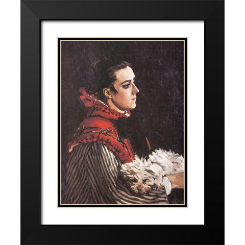 Camille with a little dog 1866 Black Modern Wood Framed Art Print with Double Matting by Monet, Claude