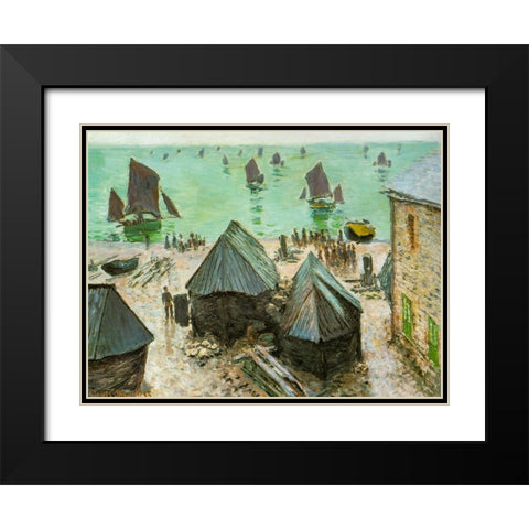 Departure of boats-Etretat 1883 Black Modern Wood Framed Art Print with Double Matting by Monet, Claude