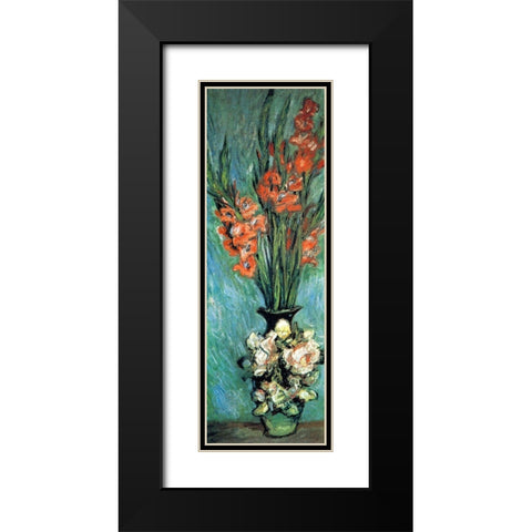 Gladioli 1882 Black Modern Wood Framed Art Print with Double Matting by Monet, Claude