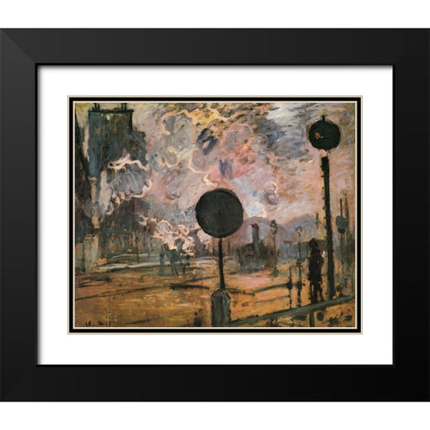 La Gare St. Lazare-signal 1876 Black Modern Wood Framed Art Print with Double Matting by Monet, Claude