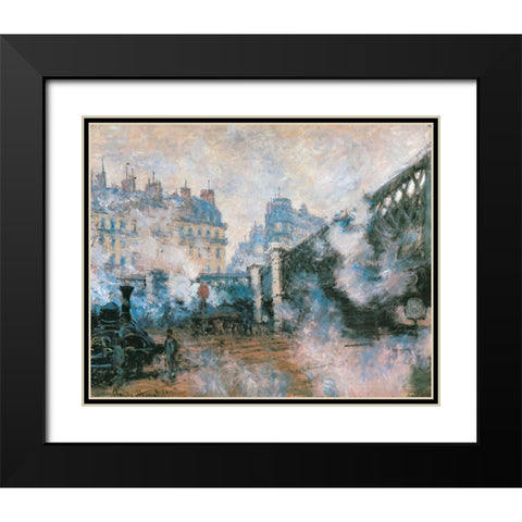 La Gare St-Lazare-Pont de LEurope 1877 Black Modern Wood Framed Art Print with Double Matting by Monet, Claude
