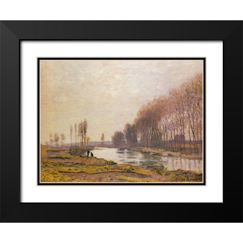 Petit Bras of the Seine 1872 Black Modern Wood Framed Art Print with Double Matting by Monet, Claude