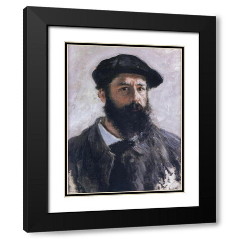 Self-portrait in beret 1886 Black Modern Wood Framed Art Print with Double Matting by Monet, Claude