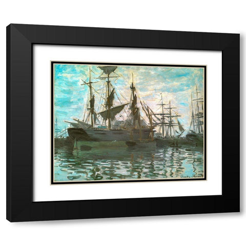 Ships in a harbour 1873 Black Modern Wood Framed Art Print with Double Matting by Monet, Claude