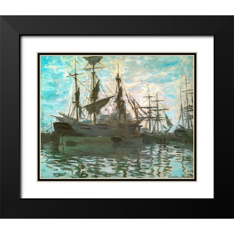 Ships in a harbour 1873 Black Modern Wood Framed Art Print with Double Matting by Monet, Claude