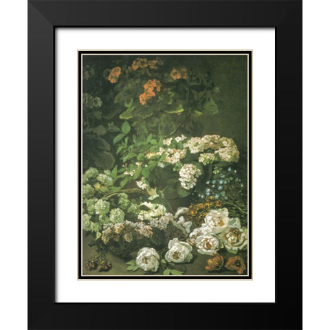 Spring Flowers 1864 Black Modern Wood Framed Art Print with Double Matting by Monet, Claude