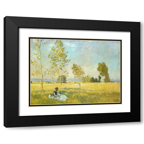 Summer-The Meadow 1874 Black Modern Wood Framed Art Print with Double Matting by Monet, Claude