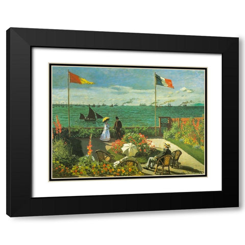 Terrace at Sainte-Adresse 1866 Black Modern Wood Framed Art Print with Double Matting by Monet, Claude