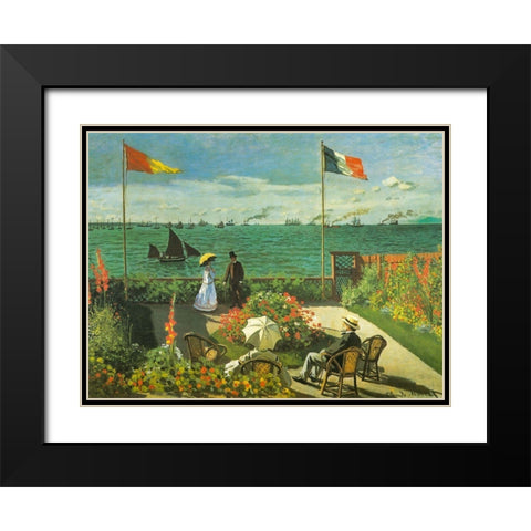 Terrace at Sainte-Adresse 1866 Black Modern Wood Framed Art Print with Double Matting by Monet, Claude