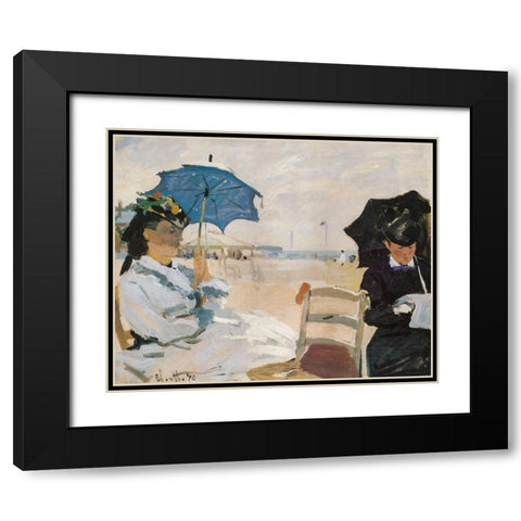The Beach at Trouville 1870 Black Modern Wood Framed Art Print with Double Matting by Monet, Claude