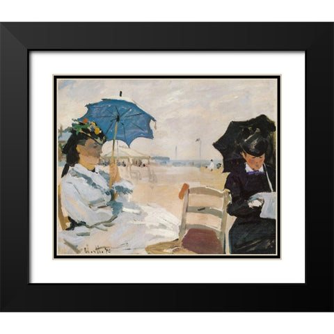 The Beach at Trouville 1870 Black Modern Wood Framed Art Print with Double Matting by Monet, Claude
