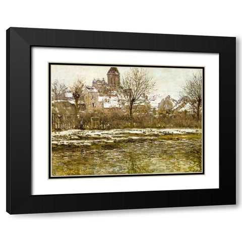 The Church at Vetheuil-snow 1879 Black Modern Wood Framed Art Print with Double Matting by Monet, Claude