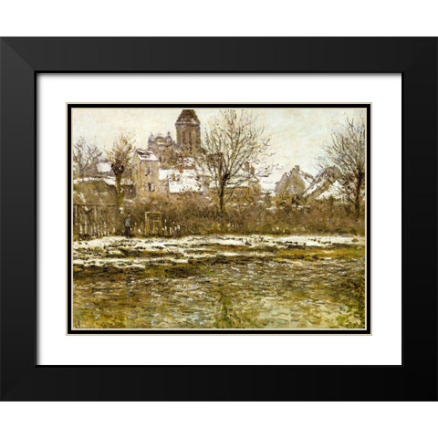 The Church at Vetheuil-snow 1879 Black Modern Wood Framed Art Print with Double Matting by Monet, Claude