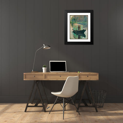 The Floating Studio 1874 Black Modern Wood Framed Art Print with Double Matting by Monet, Claude