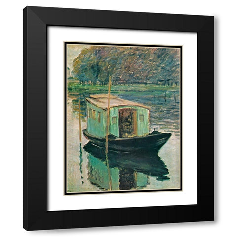 The Floating Studio 1874 Black Modern Wood Framed Art Print with Double Matting by Monet, Claude