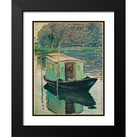 The Floating Studio 1874 Black Modern Wood Framed Art Print with Double Matting by Monet, Claude