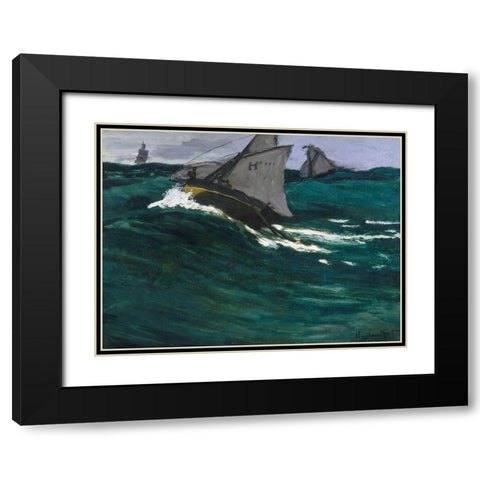 The Green Wave 1867 Black Modern Wood Framed Art Print with Double Matting by Monet, Claude