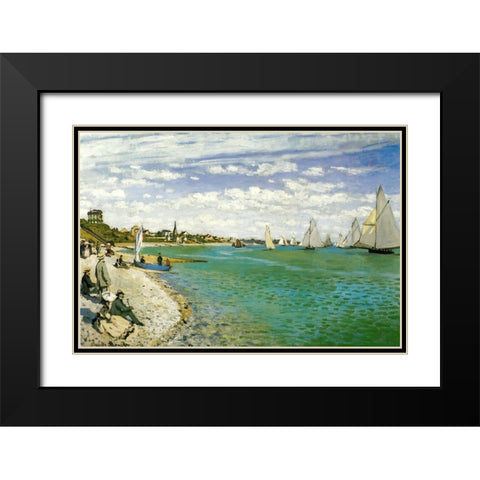 The Regatta at Sainte-Adresse 1867 Black Modern Wood Framed Art Print with Double Matting by Monet, Claude