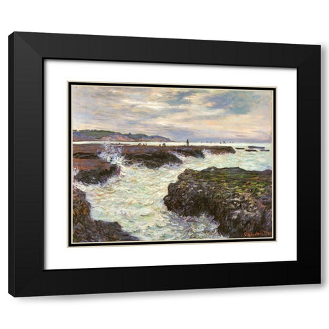 The Rocks at Pourvillle 1882 Black Modern Wood Framed Art Print with Double Matting by Monet, Claude