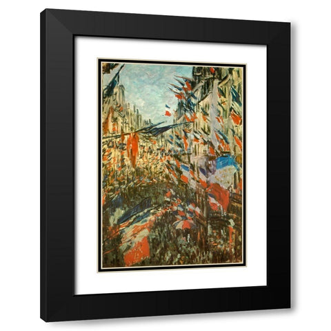 The Rue Montorgeuil with flags 1878 Black Modern Wood Framed Art Print with Double Matting by Monet, Claude