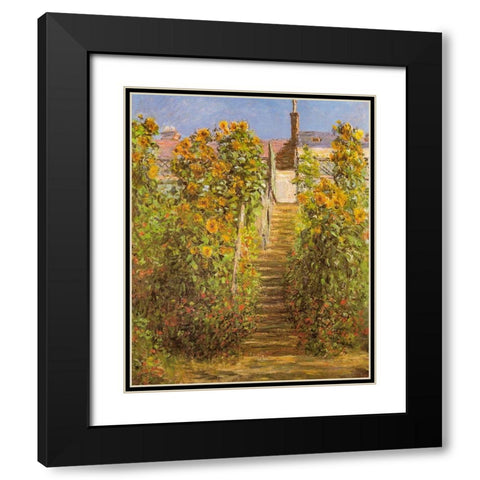 The Steps at Vetheuil 1881 Black Modern Wood Framed Art Print with Double Matting by Monet, Claude