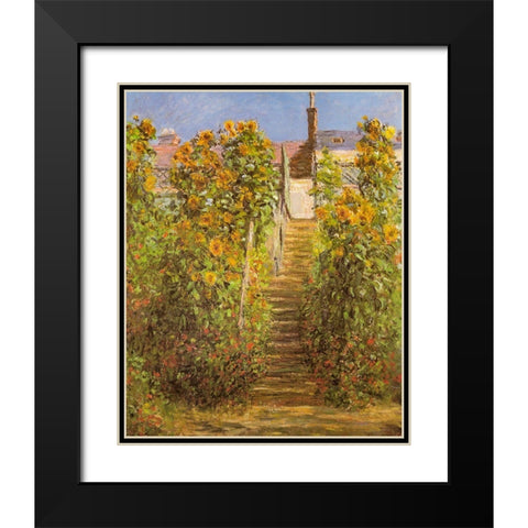 The Steps at Vetheuil 1881 Black Modern Wood Framed Art Print with Double Matting by Monet, Claude