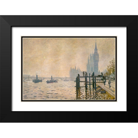 The Thames below Westminster 1871 Black Modern Wood Framed Art Print with Double Matting by Monet, Claude