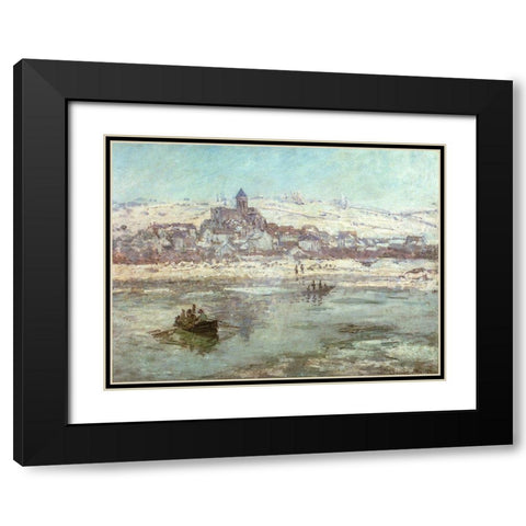 Vetheuil in Winter 1878 Black Modern Wood Framed Art Print with Double Matting by Monet, Claude