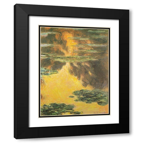 Water-lilies orange 1907 Black Modern Wood Framed Art Print with Double Matting by Monet, Claude