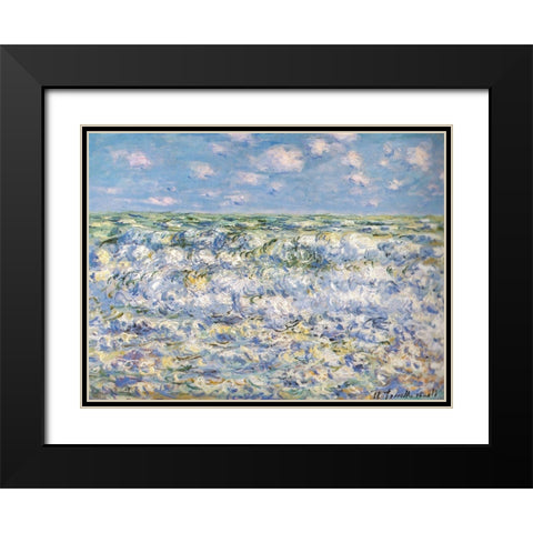 Waves breaking 1881 Black Modern Wood Framed Art Print with Double Matting by Monet, Claude
