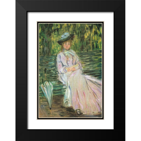 Woman on a Bench 1874 Black Modern Wood Framed Art Print with Double Matting by Monet, Claude