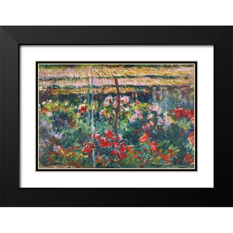 Peony Garden 1887 Black Modern Wood Framed Art Print with Double Matting by Monet, Claude