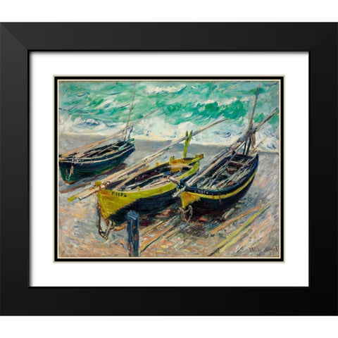 Three Fishing Boats 1886 Black Modern Wood Framed Art Print with Double Matting by Monet, Claude