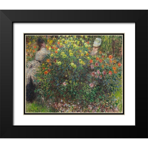 Ladies in Flowers 1875 Black Modern Wood Framed Art Print with Double Matting by Monet, Claude