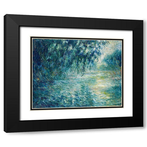 Morning on the Seine 1898 Black Modern Wood Framed Art Print with Double Matting by Monet, Claude